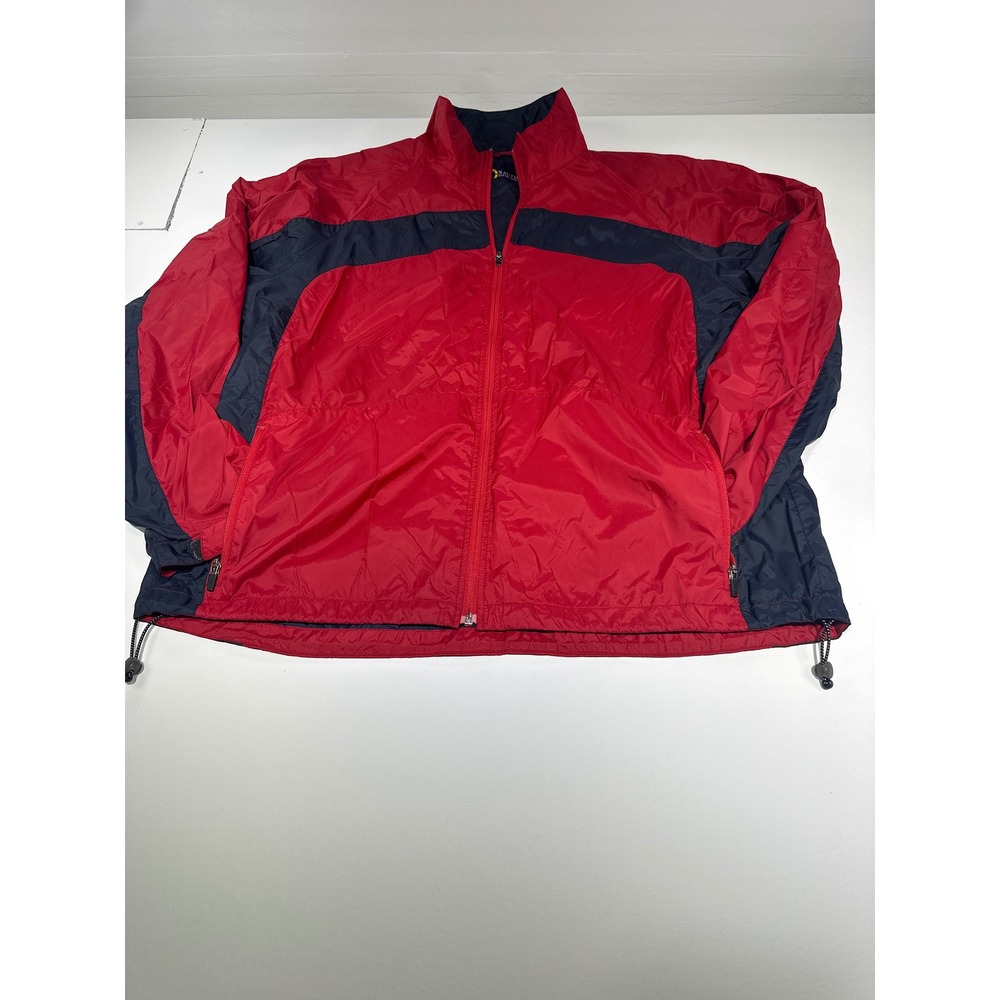Nautica Jeans Co Mens XXL Red Navy Colorblock Full Zip Windbreaker Jacket